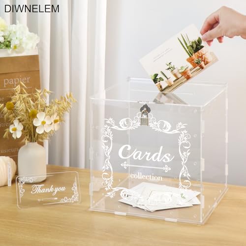 DIWNELEM Acrylic Wedding Card Box with Lock Clear Large Letter Envelope Box Acrylic Wedding Gift Card Box Money Box for Reception Baby Shower Birthday Party Graduation Decorations - Image 5