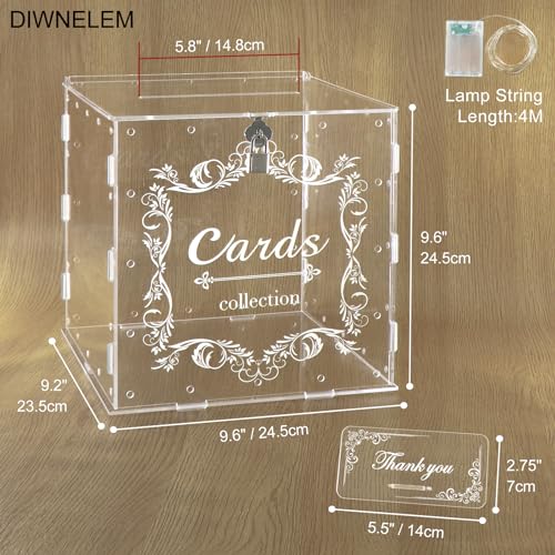 DIWNELEM Acrylic Wedding Card Box with Lock Clear Large Letter Envelope Box Acrylic Wedding Gift Card Box Money Box for Reception Baby Shower Birthday Party Graduation Decorations - Image 2