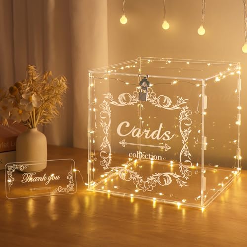 DIWNELEM Acrylic Wedding Card Box with Lock Clear Large Letter Envelope Box Acrylic Wedding Gift Card Box Money Box for Reception Baby Shower Birthday Party Graduation Decorations - Image 1