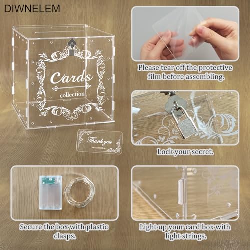 DIWNELEM Acrylic Wedding Card Box with Lock Clear Large Letter Envelope Box Acrylic Wedding Gift Card Box Money Box for Reception Baby Shower Birthday Party Graduation Decorations - Image 3