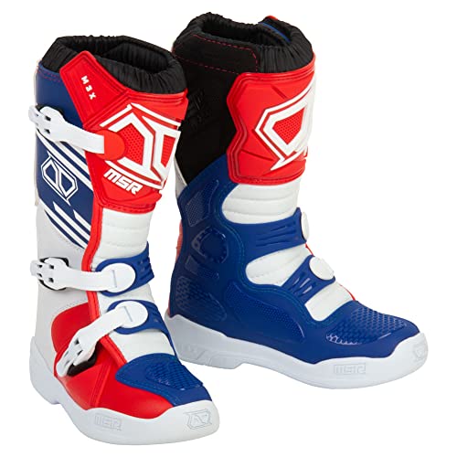 MSR Youth M3X Motocross Boots RedWhiteBlue Youth Size 1 Durable MicroFiber Construction Steel Shank Support InjectionMolded Protection Adjustable Buckles DebrisResistant Gaiter - Image 1