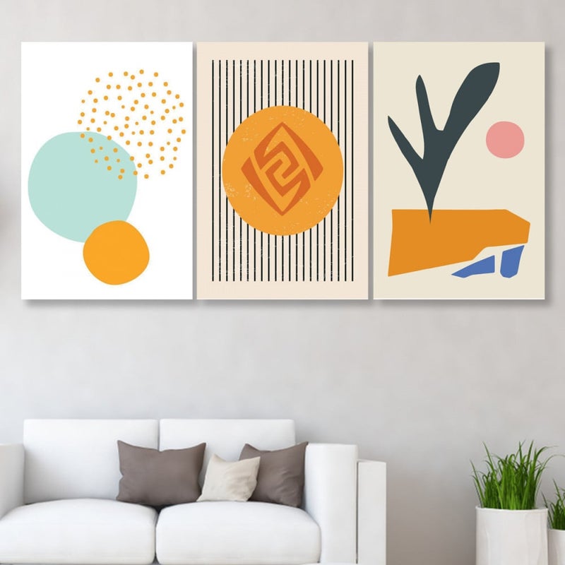 Marktna Three canvas panels with an abstract art design and a hollow frame, measuring (120×60), three pieces - Image 1