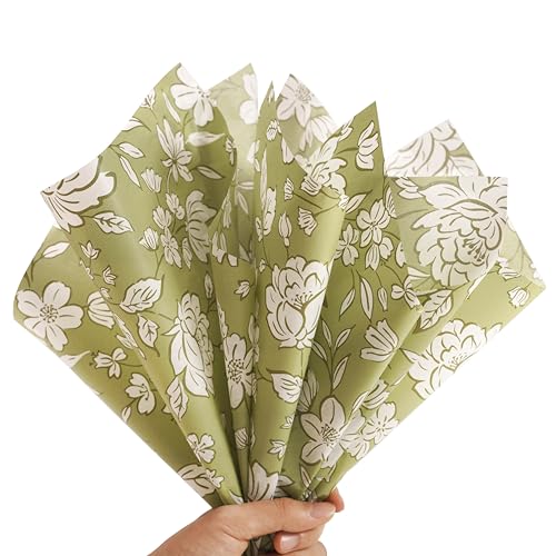 Bobobag 100 sheets Floral Tissue Paper for gift bags20x14 inch Sage Gift Wrapping Paper for Flower Decoration Packing - Image 1
