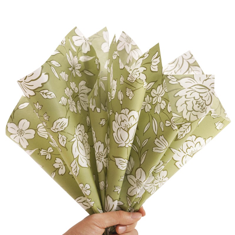 Bobobag 100 sheets Floral Tissue Paper for gift bags20x14 inch Sage Gift Wrapping Paper for Flower Decoration Packing - Image 3