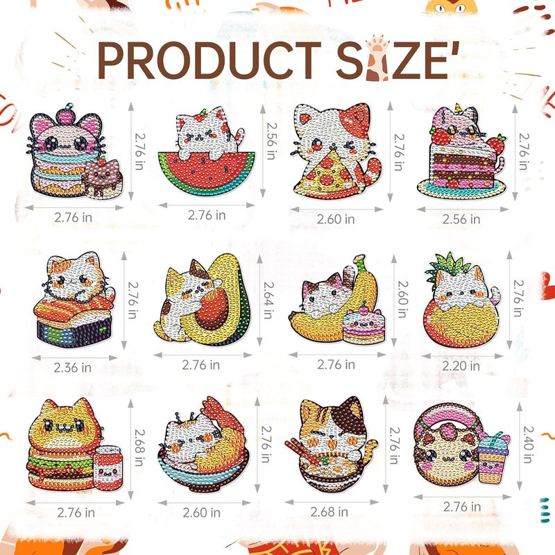 INCOK Cat Diamond Painting Magnets Refrigerator - 12 PCS DIY Diamond Art Fridge Magnets Kit Pineapple Hamburger Avocado Home Decors Art Crafts Birthday for Adults Beginners Women - Image 2