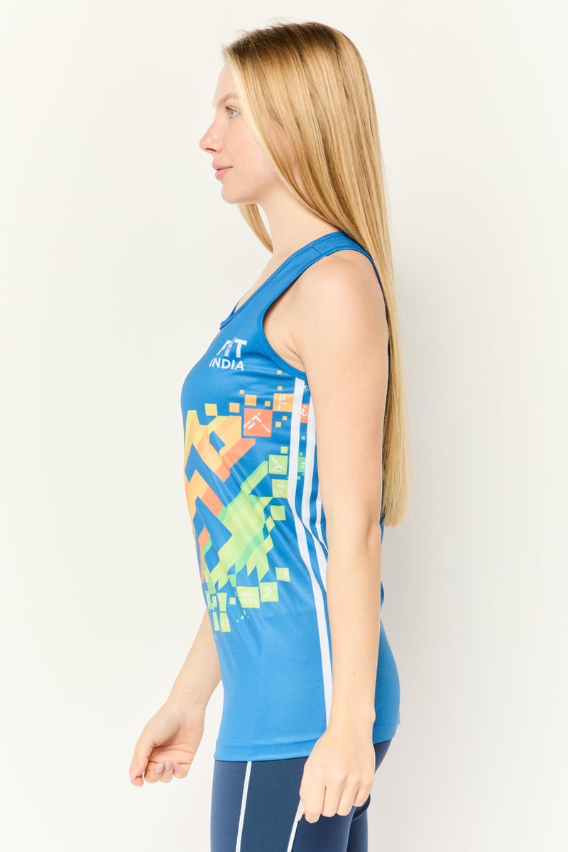 Adidas Women Sportswear Fit India Training Jersey, Blue - Image 3