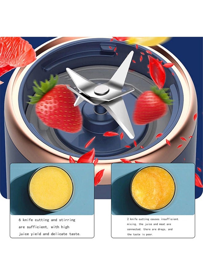 meayul Portable Electric Juicer, 400ml Multifunctional Mini Juicer Cup with Lid - USB Rechargeable, Electric Blender with 6 Blades for Smoothies and Milkshakes - Ideal for Office, Outdoor, and Travel Blue - Image 3