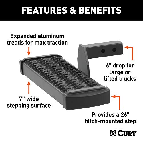 CURT 32002 Grip Step with 6" Drop fits 2" x 2" Receiver Tube | Provides 26" Hitch Mounted Step | Expanded Metal Treads for Maximum Traction | 7" Wide Stepping Surface | Corrosion Resistant - Image 3
