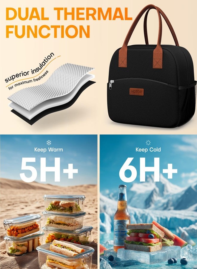 HOTOR Insulated Lunch Bag for Women and Men, Leak-Resistant Lunch Tote with Top Handle, Portable Cooler Bag for Work, Travel and Picnic, 26 x 15 x 24cm, Black - Image 3