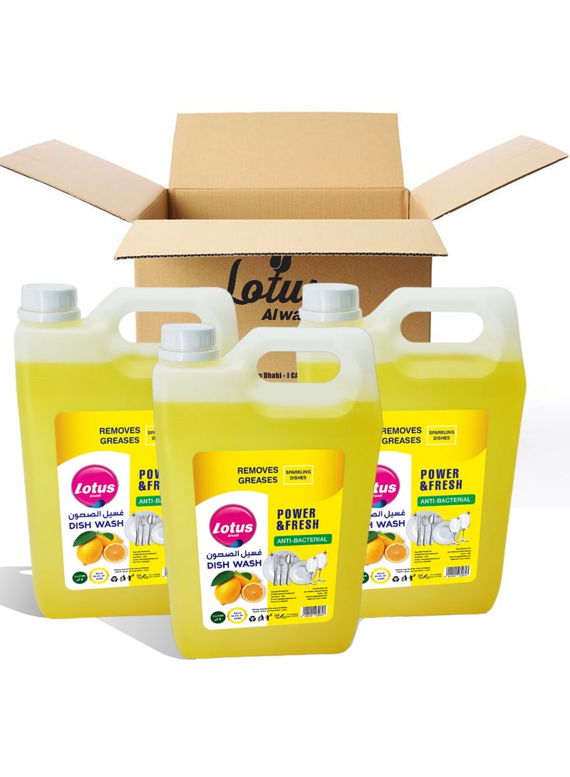 Lotus Alwadi Lotus Alwadi Dishwashing Liquid Soap Detergent and Heavy Duty Degreaser, 3 x 5L Combo Pack, Lemon  - Image 1