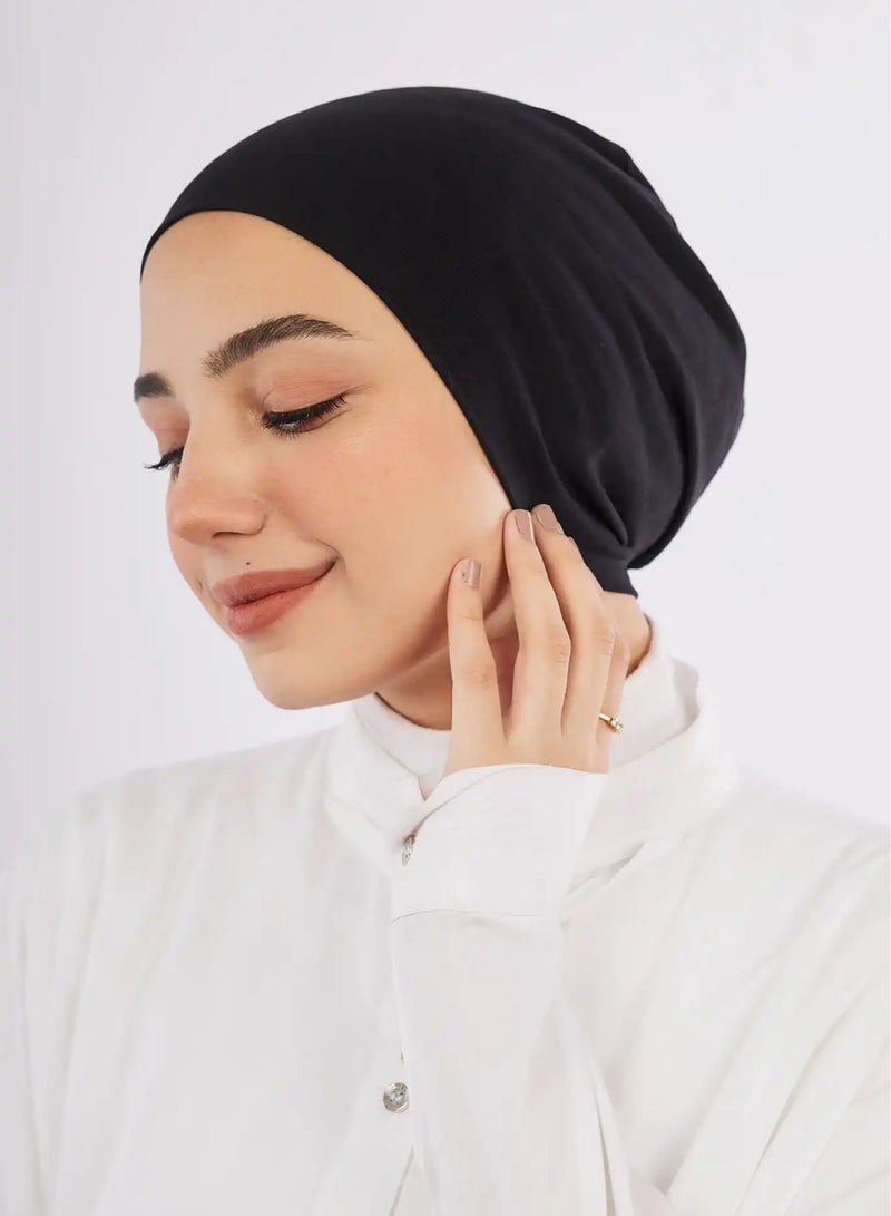 Black cotton seamless bandana - fully closed and suitable for khimar and hijab - Image 2