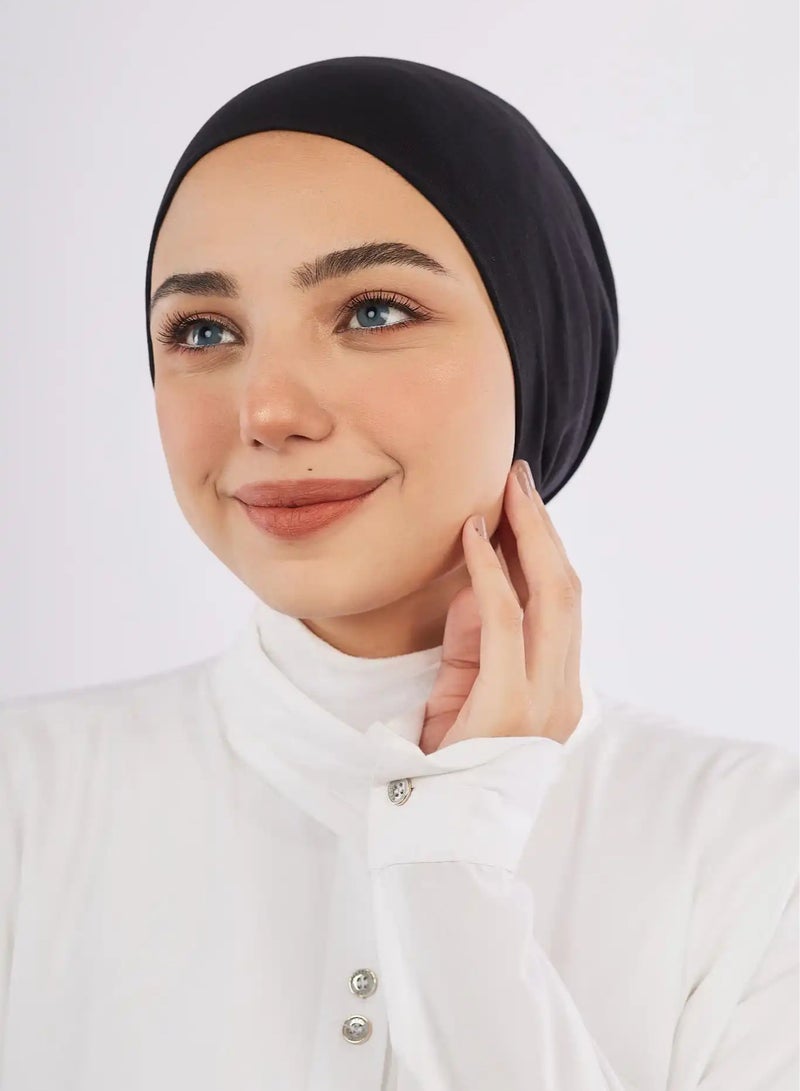 Black cotton seamless bandana - fully closed and suitable for khimar and hijab - Image 1