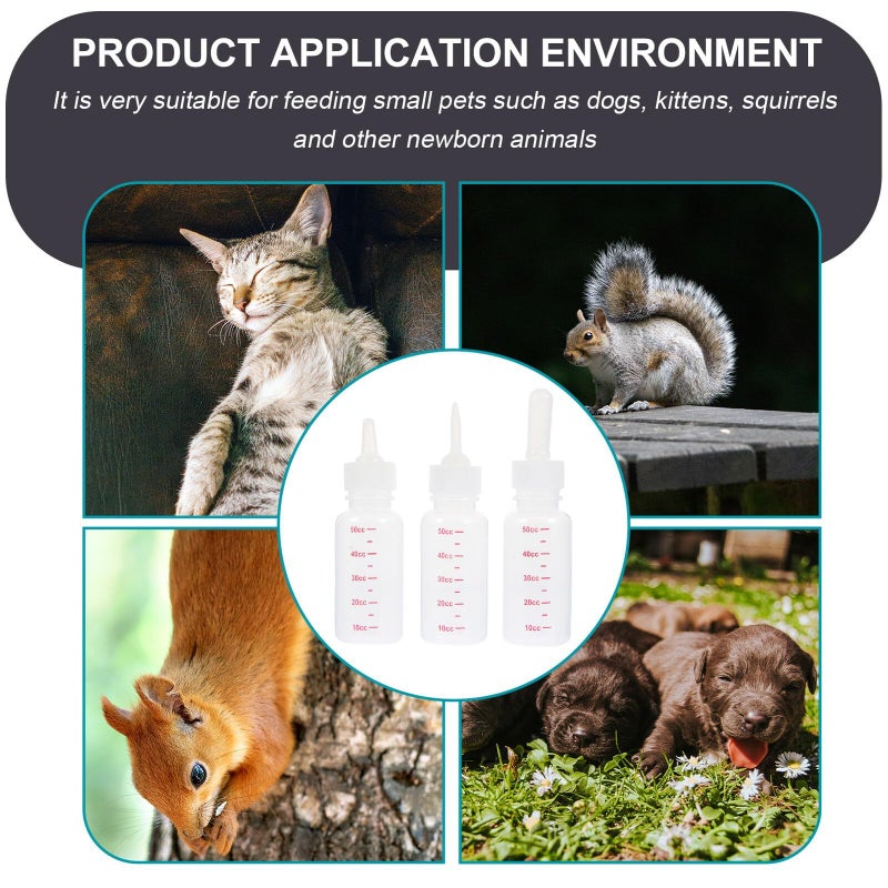 3Pcs Portable Small Pet Nursing Bottles With Scale Feeding Design For Puppies Kittens Newborn Small Animals Lightweight Compact Milk Feeder Pointed Nipples - Image 4