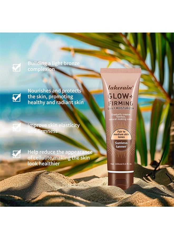 lakerain Glow+ Firming Daily Moisturizer， Natural Light Bronze Sunless Tanner Moisturizing Hydrating Nourishing Glow Tanner Fair to Medium Skin Tones Tanning Cream Moisturizer 100ml  - Image 2