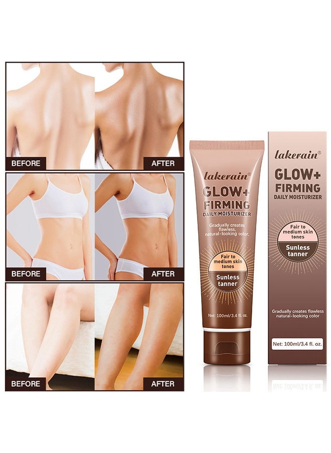 lakerain Glow+ Firming Daily Moisturizer， Natural Light Bronze Sunless Tanner Moisturizing Hydrating Nourishing Glow Tanner Fair to Medium Skin Tones Tanning Cream Moisturizer 100ml  - Image 4