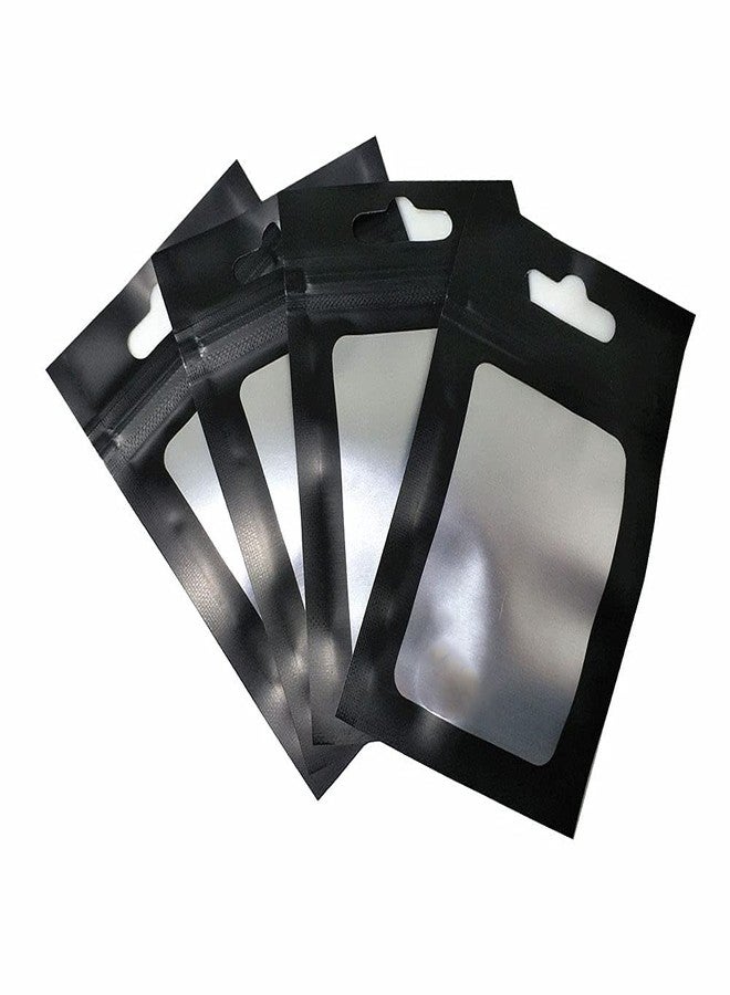 PABCK 100 Pack Resealable Matte Black Zipper Lock Window Bags with Euro Hang Hole for Zip Food Storage Lock Pouches Plastic Foil Packet (10x18 cm (3.9x7.1 inch) - Image 5