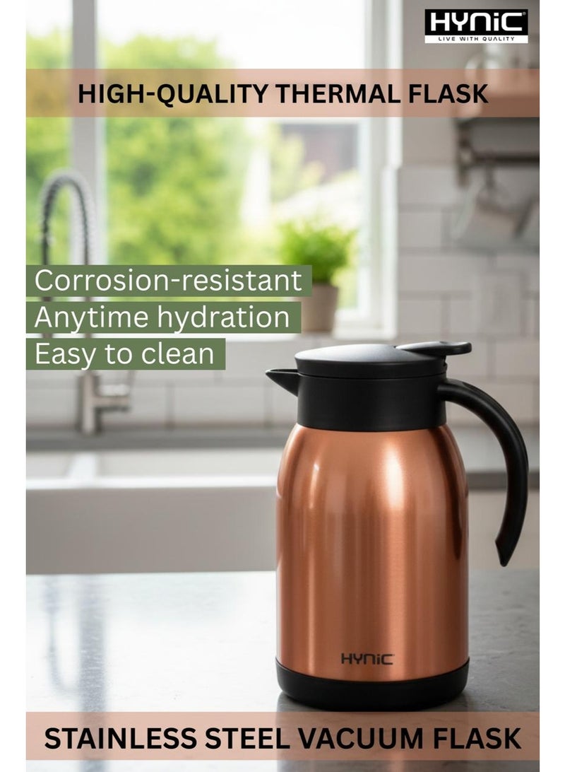Hynic Stainless Steel Vacuum Flask 900ml | Double-Wall Vacuum Insulated Thermal Carafe for Hot & Cold Drinks | 12-Hour Heat Retention, BPA-Free 304 Food-Grade Steel, Leakproof Lid | Copper Finish | 3 Year Warranty - Image 4