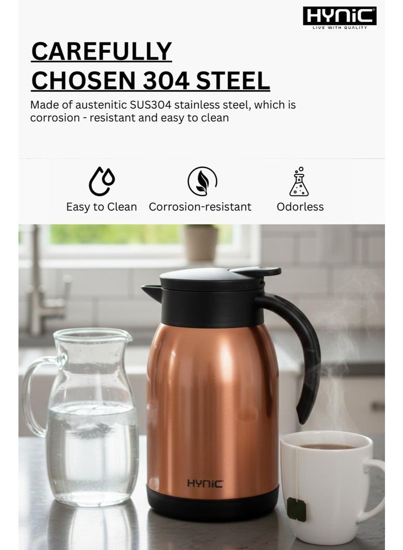 Hynic Stainless Steel Vacuum Flask 900ml | Double-Wall Vacuum Insulated Thermal Carafe for Hot & Cold Drinks | 12-Hour Heat Retention, BPA-Free 304 Food-Grade Steel, Leakproof Lid | Copper Finish | 3 Year Warranty - Image 2