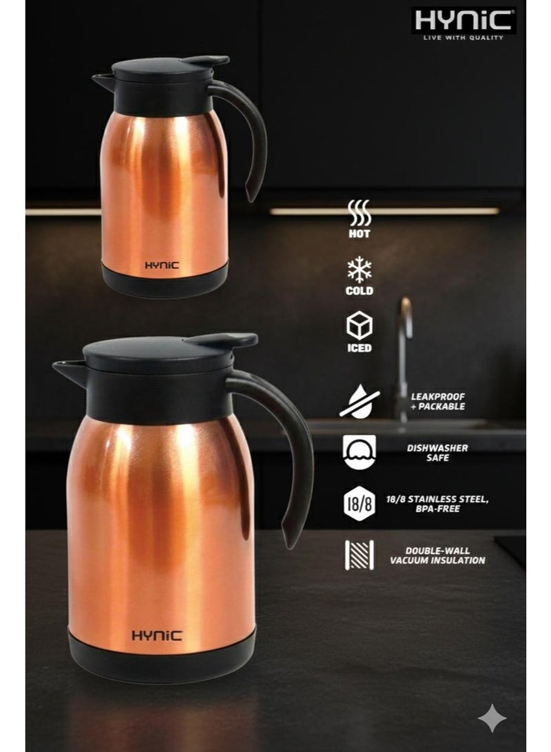 Hynic Stainless Steel Vacuum Flask 900ml | Double-Wall Vacuum Insulated Thermal Carafe for Hot & Cold Drinks | 12-Hour Heat Retention, BPA-Free 304 Food-Grade Steel, Leakproof Lid | Copper Finish | 3 Year Warranty - Image 3