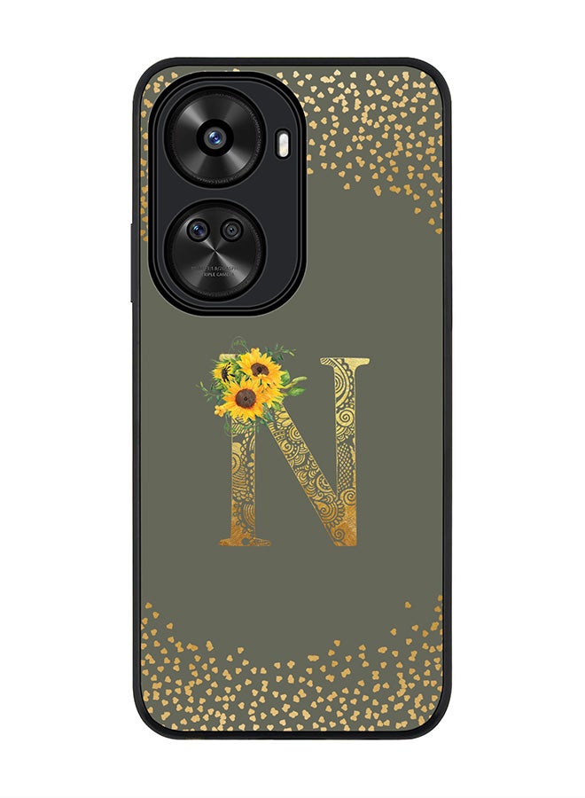 Stylizedd Rugged Black edge case for Huawei nova 12 SE / Huawei nova 11 SE 4G,Slim fit Custom Monogram Initial Letter Floral Pattern Alphabet - N (Olive Green)  - Image 1