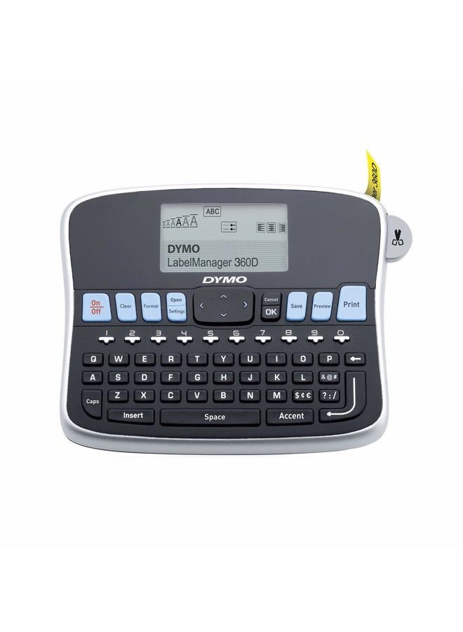 Desktop Label Maker LabelManager 360D Rechargeable Hand-Held Label Maker, Easy-to-Use, One-Touch Smart Keys, QWERTY Keyboard, Large Display, For Home & Office Organization