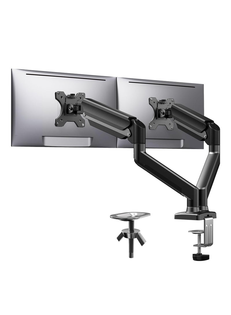 XiuWoo Dual Monitor Mount for 17–32inch Screens, Max 22 lbs Each Arm, Adjustable Sturdy Dual Monitor Stand, with 180° Swivel and Tilt, 360° Rotation for Home Office, VESA 75/100mm,Black  - Image 1