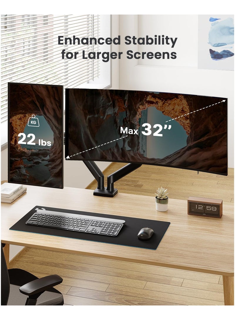 XiuWoo Dual Monitor Mount for 17–32inch Screens, Max 22 lbs Each Arm, Adjustable Sturdy Dual Monitor Stand, with 180° Swivel and Tilt, 360° Rotation for Home Office, VESA 75/100mm,Black  - Image 2