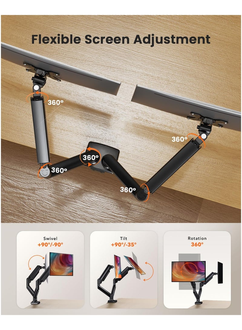 XiuWoo Dual Monitor Mount for 17–32inch Screens, Max 22 lbs Each Arm, Adjustable Sturdy Dual Monitor Stand, with 180° Swivel and Tilt, 360° Rotation for Home Office, VESA 75/100mm,Black  - Image 4