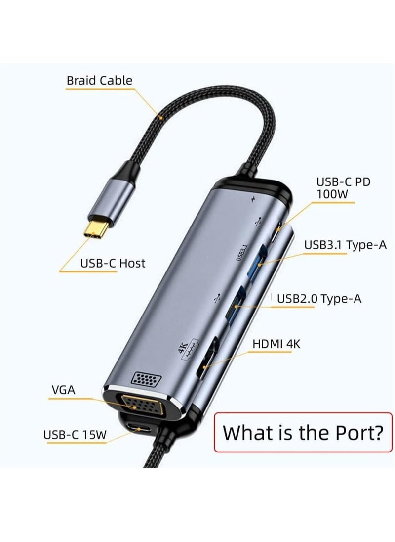 SYOSI USB-C نوع C إلى HDMI VGA ثنائي USB 3.0 HUB محول HDTV محول متعدد المنافذ 4K 60hz 1080p مع منفذ طاقة أنثى PD 100W  - Image 4