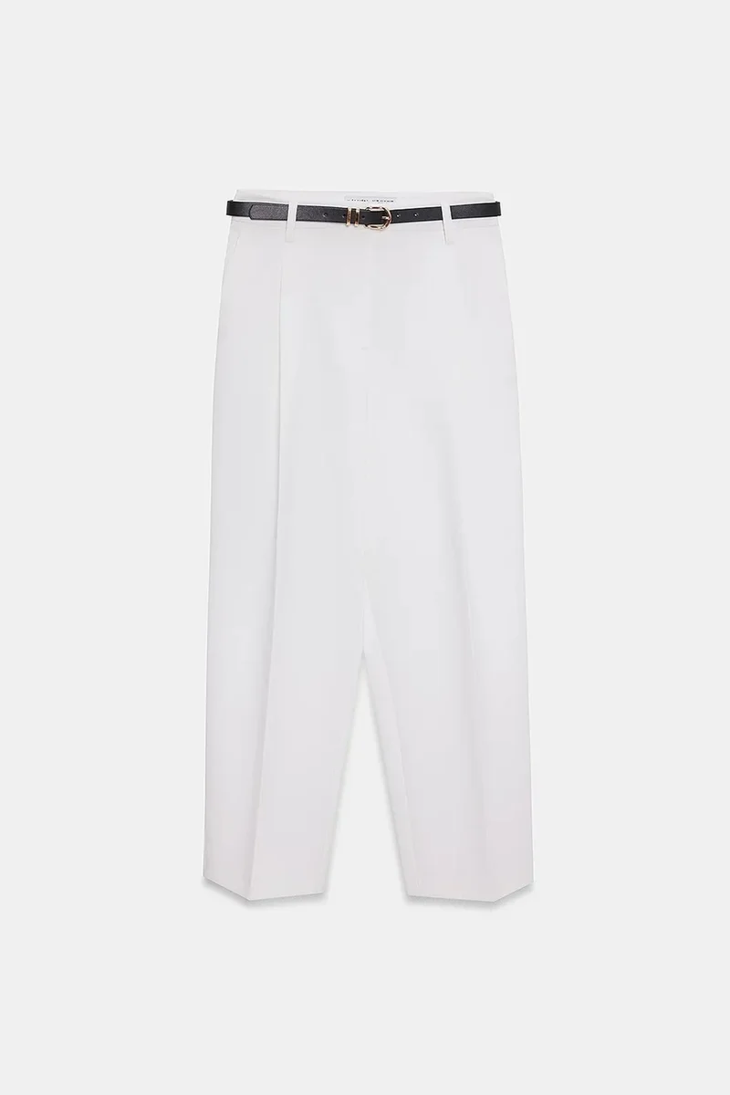 DILVIN Women's Straight-leg Pleated Tailored Trousers