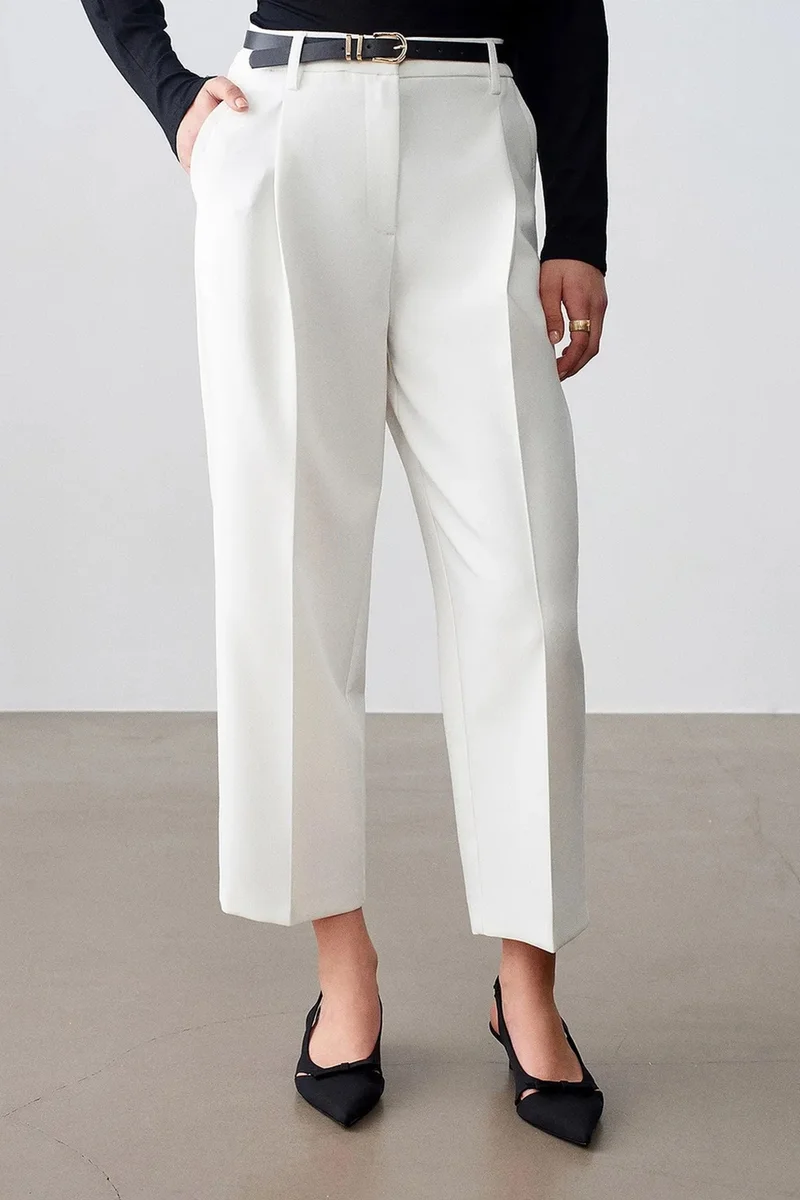 Dilvin Dusty White DILVIN Women's Straight-leg Pleated Tailored Trousers for Women | Best Price UAE