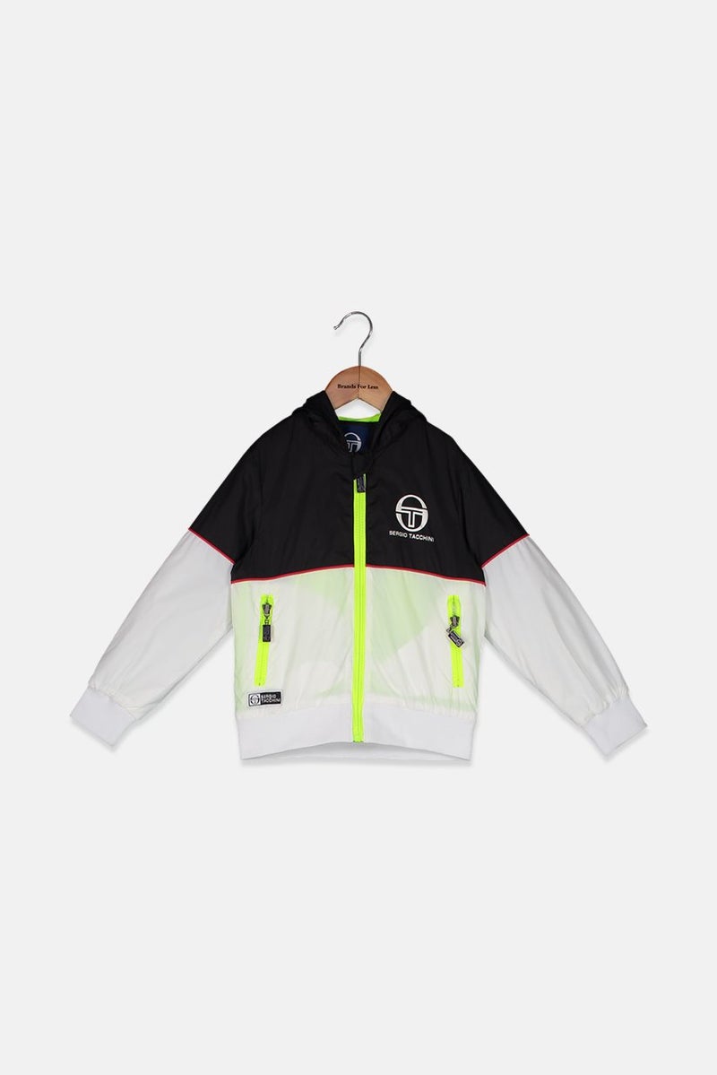 Sergio Tacchini Toddler Boys Hooded Windbreaker Jacket, Black and WhiteLime Green - Image 1