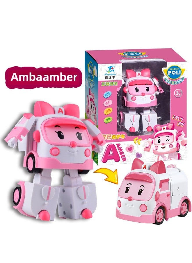 Large Deformation Police Car Perly Toy POLI Deformation Robot Roy Fire Truck Rescue Team Children Toy Car-Color:981-16: Amba  Deformable - Image 1