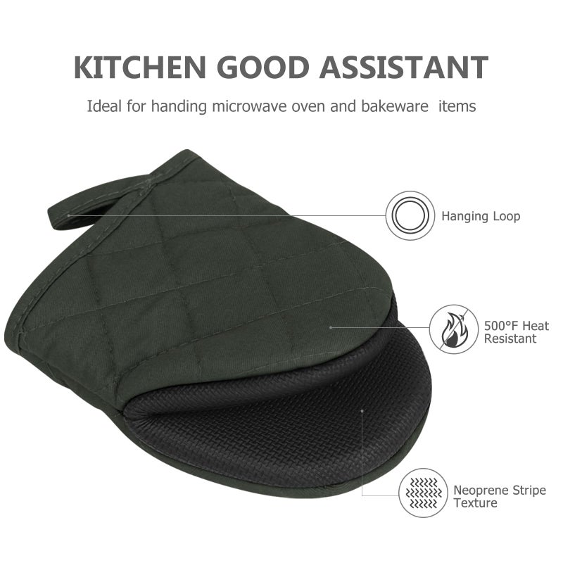 Goldmeet Short Oven Mitts, Heat Resistant 500Â°F, Silicone Grip Kitchen Gloves, Non-Slip for Baking, Grilling, BBQ, Machine Washable with Hanging Loop, 2-Pair Set, Gray - Image 3