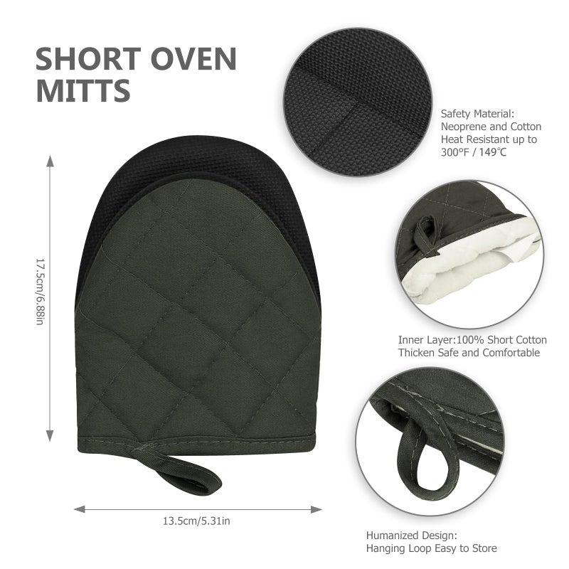 Goldmeet Short Oven Mitts, Heat Resistant 500Â°F, Silicone Grip Kitchen Gloves, Non-Slip for Baking, Grilling, BBQ, Machine Washable with Hanging Loop, 2-Pair Set, Gray - Image 2