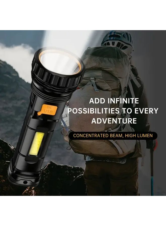 مصباح يدوي قابل لإعادة الشحن بالطاقة الشمسية عبر USB، 3 أوضاع، أضواء جانبية COB، كشاف محمول للاستخدام الخارجي - Image 1