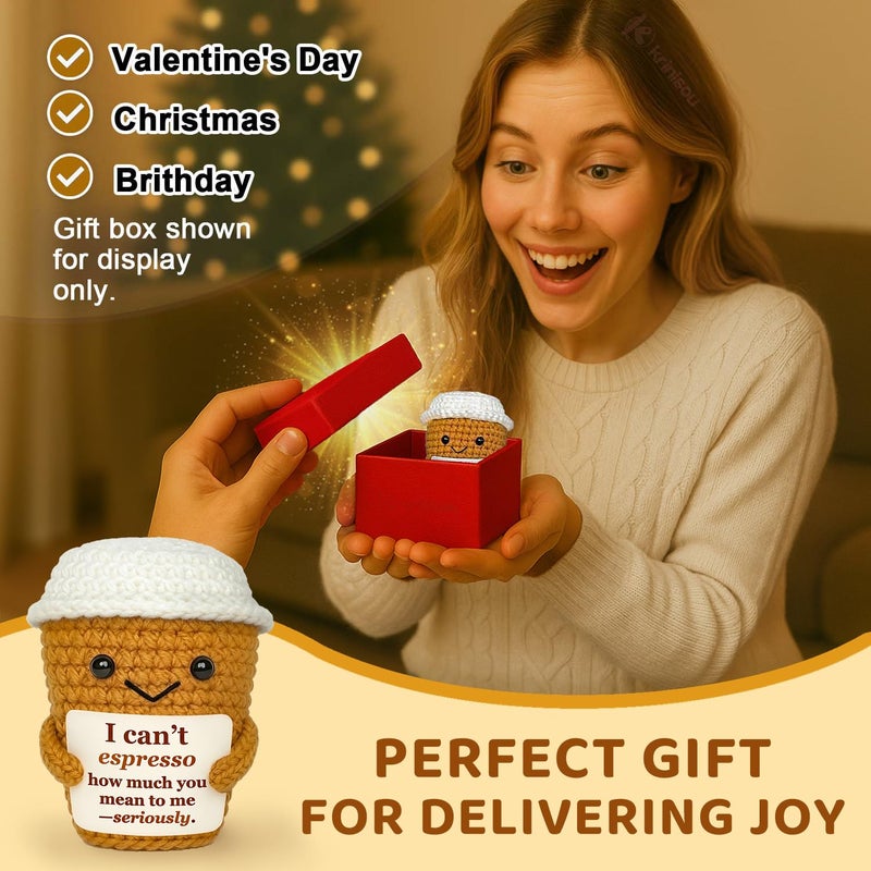 Krinisou Coffee Lover Gift For Women Men  Cute Brithday Gifts For Boyfriend Girlfriend  Romantic Anniversary I Love You Gift For Him Her Couple  Positive Espresso Handmade Crochet - Image 3