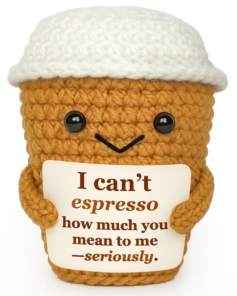 Krinisou Coffee Lover Gift For Women Men  Cute Brithday Gifts For Boyfriend Girlfriend  Romantic Anniversary I Love You Gift For Him Her Couple  Positive Espresso Handmade Crochet - Image 1