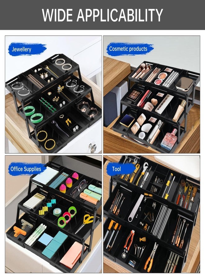 LTAXAF 3 Tier Drawer Organizer for Desk, Multi-Functional Three Tier Storage Drawers for Office Supplies, Makeup, Bathroom Essentials & Craft Accessories, Space-Saving Storage Box(1 Row 3 Tier-Black) - Image 2