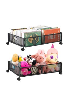 Captaintech Under Bed Storage, Under Bed Storage Containers with Wheels and Handles, Foldable Heavy Duty Metal Under Bed Shoe Storage Organizer, Under Bed Storage Drawer for Clothes, Toy (Black-2 Pack)  - Image 1