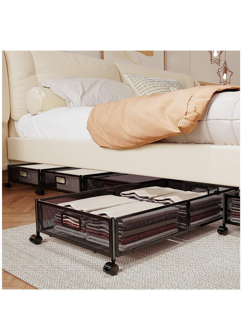 كابتن تيك Under Bed Storage, Under Bed Storage Containers with Wheels and Handles, Foldable Heavy Duty Metal Under Bed Shoe Storage Organizer, Under Bed Storage Drawer for Clothes, Toy (Black-2 Pack)  - Image 2