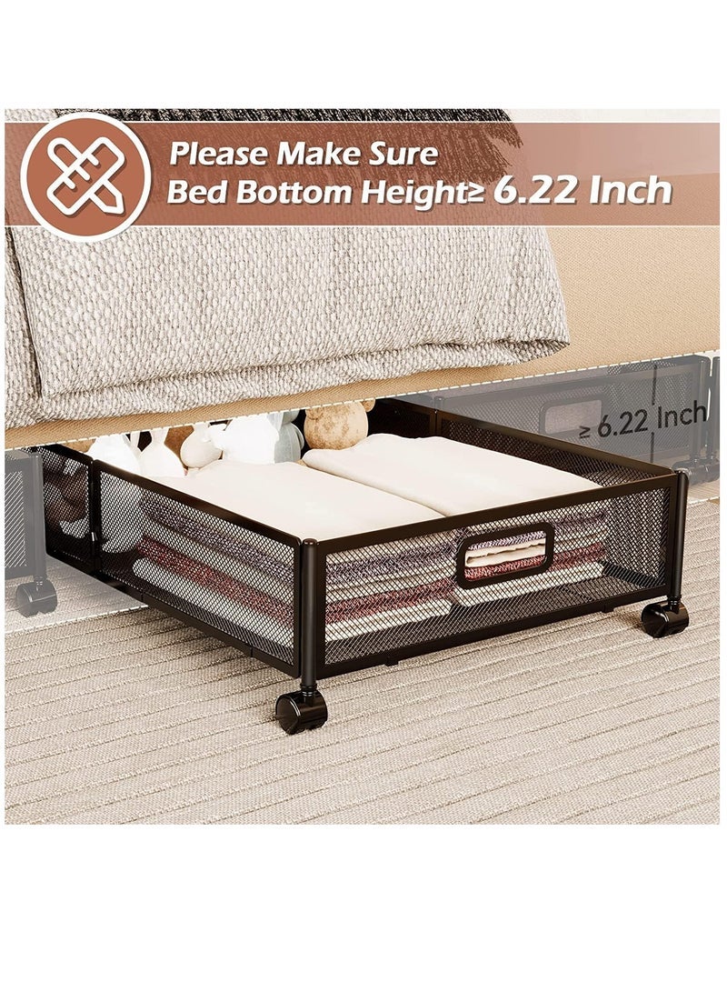 كابتن تيك Under Bed Storage, Under Bed Storage Containers with Wheels and Handles, Foldable Heavy Duty Metal Under Bed Shoe Storage Organizer, Under Bed Storage Drawer for Clothes, Toy (Black-2 Pack)  - Image 5
