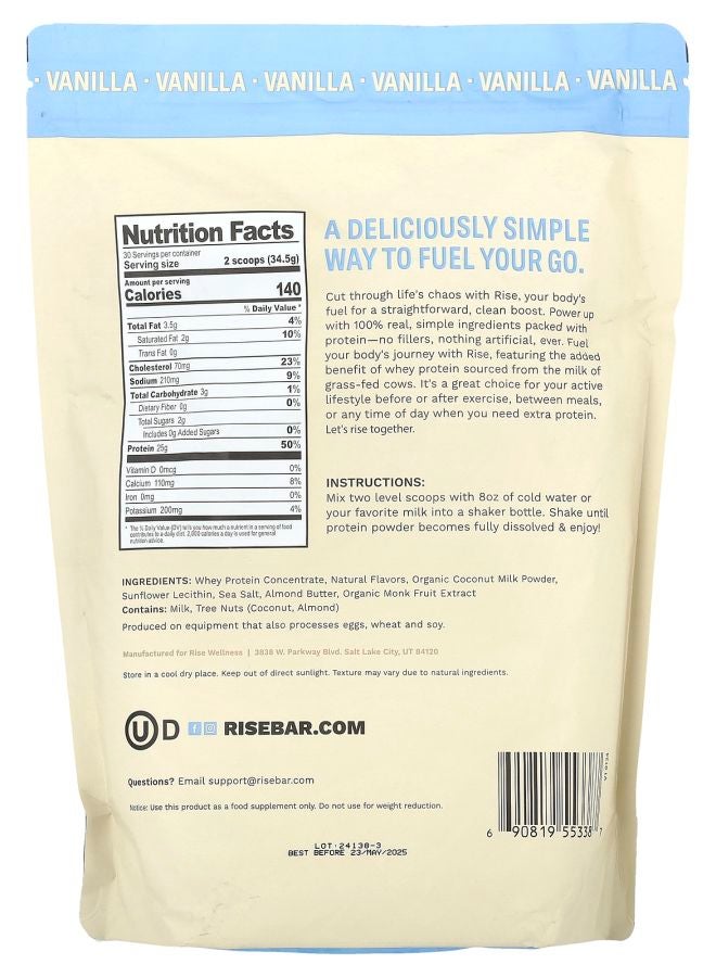 Rise bar Whey Protein Powder Vanilla 2.3 lb (1 kg) - Image 2