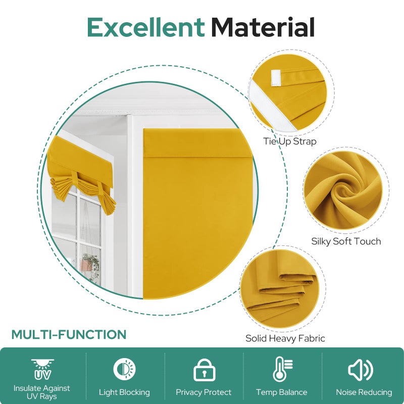 HOMEIDEAS HOMEIDEAS French Door Curtains  Privacy Door Window Curtains  26 X 40 Inch Blackout French Door Shades for Glass Door  Thermal Insulated Tie Up Shades Door Window Coverings  1 Panel  Mustard Yellow - Image 5