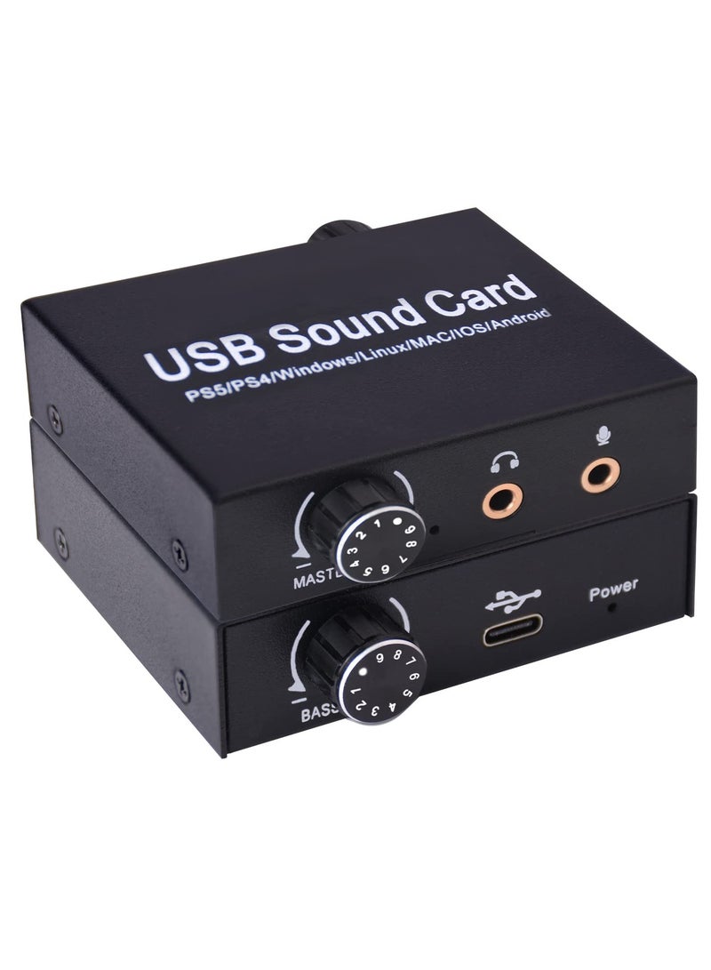 USB External Sound Card with Volume and Bass Control, 3.5mm Mic Port, Compatible with Windows, Mac, Linux, PS5, iOS, Android, Laptops and Desktops - Image 1