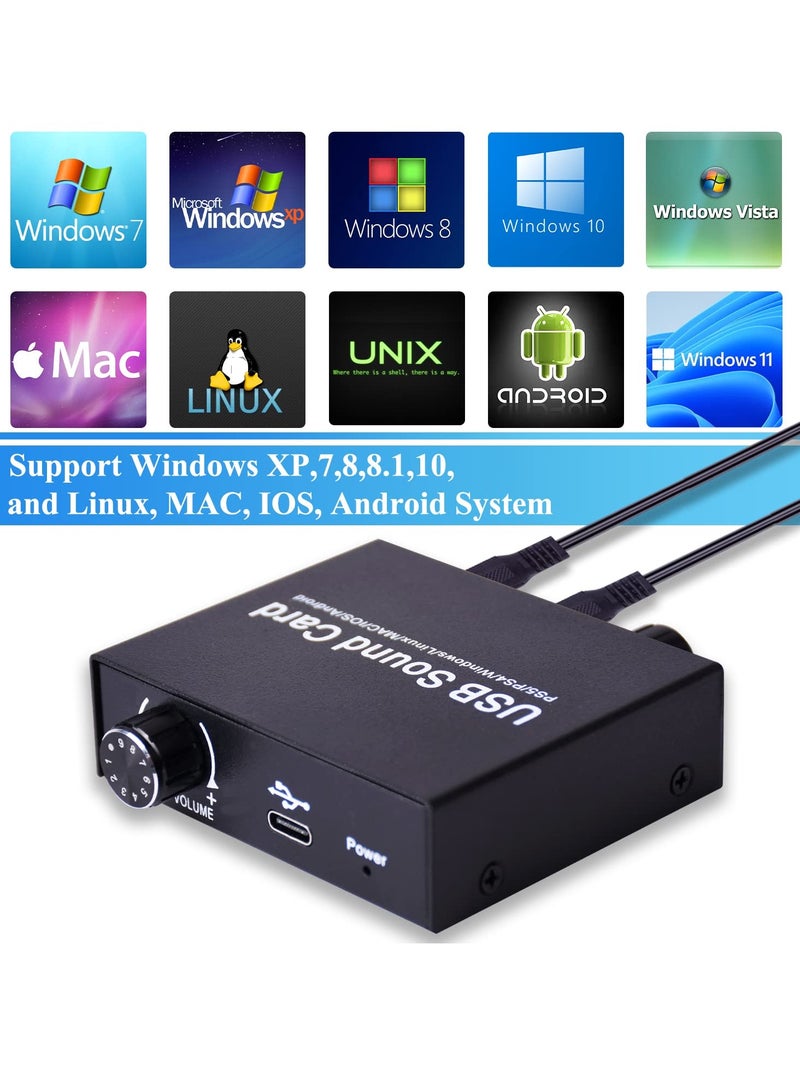 USB External Sound Card with Volume and Bass Control, 3.5mm Mic Port, Compatible with Windows, Mac, Linux, PS5, iOS, Android, Laptops and Desktops - Image 2