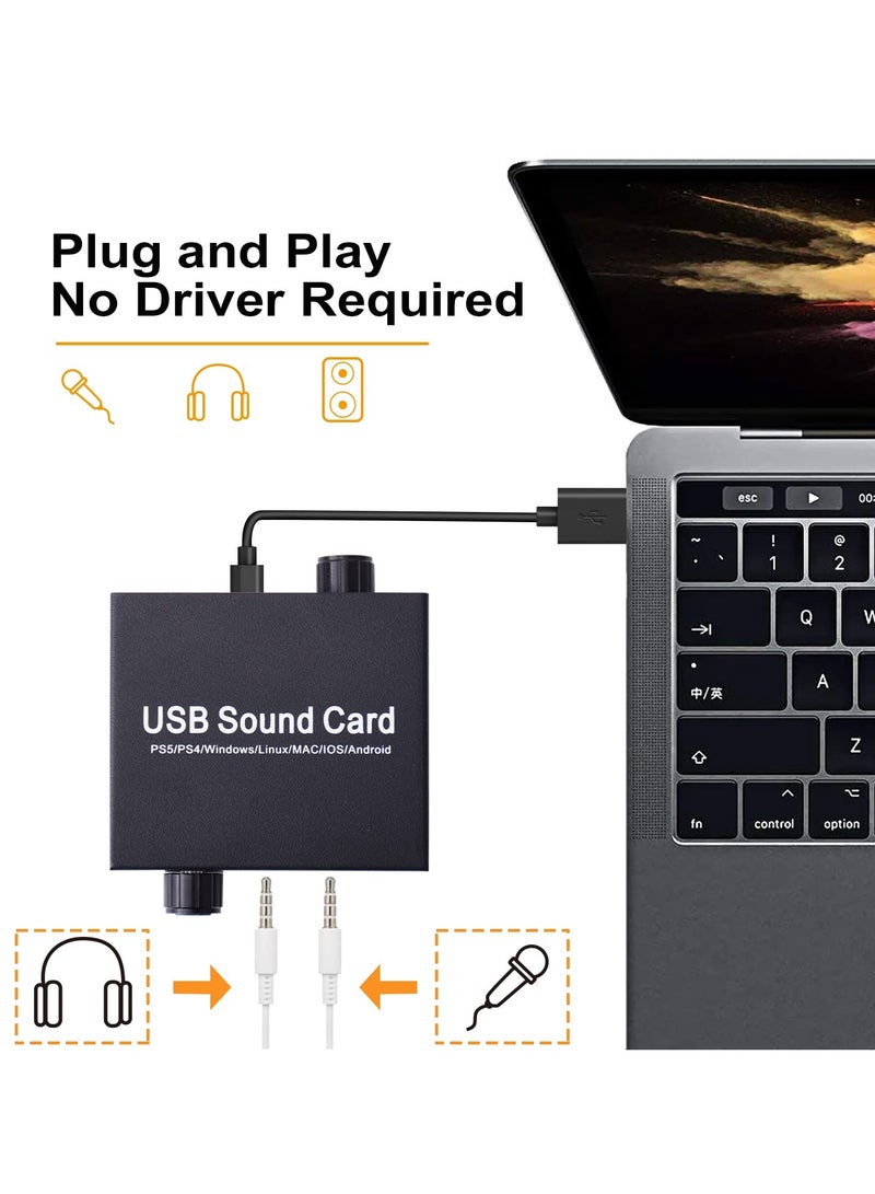 USB External Sound Card with Volume and Bass Control, 3.5mm Mic Port, Compatible with Windows, Mac, Linux, PS5, iOS, Android, Laptops and Desktops - Image 3