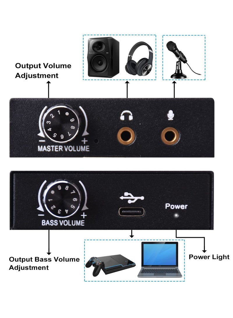 USB External Sound Card with Volume and Bass Control, 3.5mm Mic Port, Compatible with Windows, Mac, Linux, PS5, iOS, Android, Laptops and Desktops - Image 4