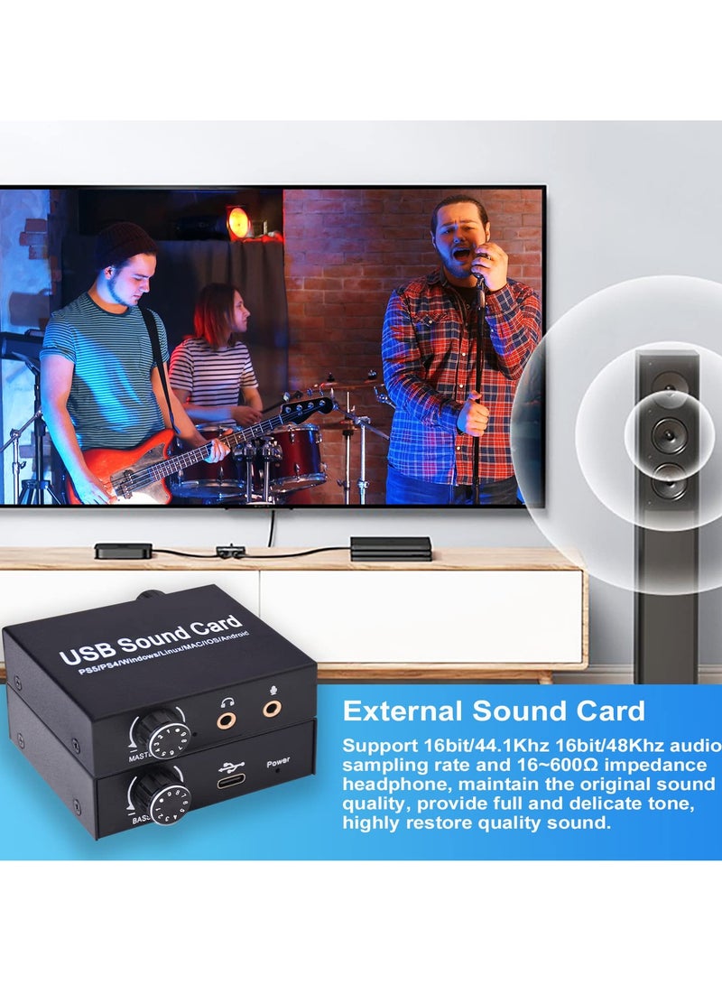 USB External Sound Card with Volume and Bass Control, 3.5mm Mic Port, Compatible with Windows, Mac, Linux, PS5, iOS, Android, Laptops and Desktops - Image 5