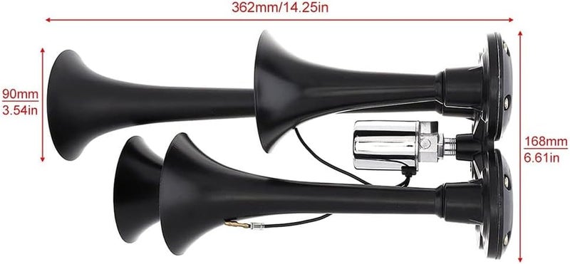 DriSentri 4 Trumpet Air Horn Train Horn 12V 178dB Super Loud Black - Image 2